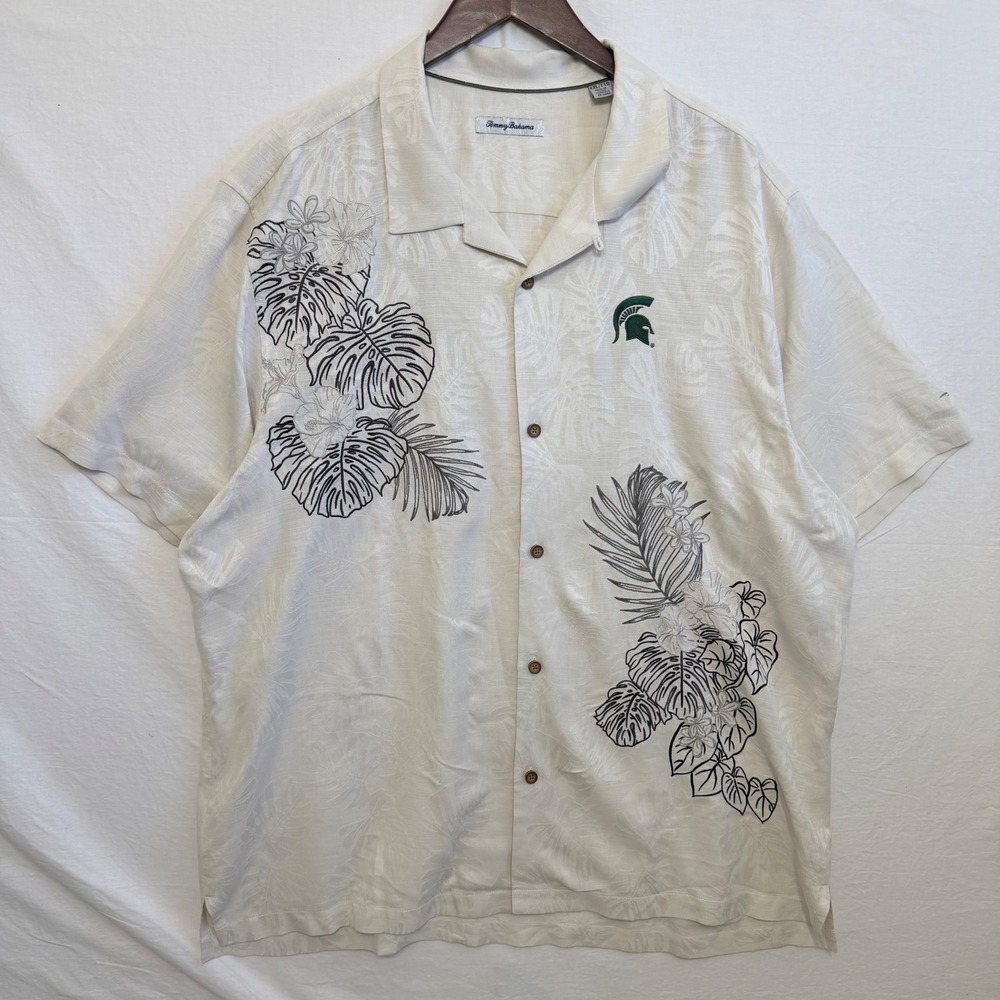 Tommy Bahama Michigan State Spartans Shirt Mens XXL Hawaiian Camp NCAA Logo